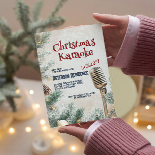 Pine Tree en Microfoon Kerst Karaoke Party Kaart