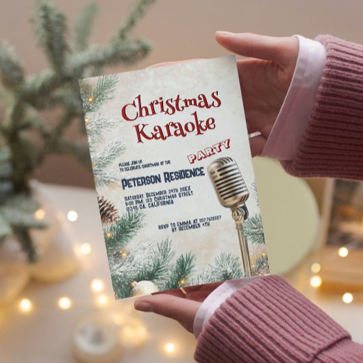 Pine Tree en Microfoon Kerst Karaoke Party Kaart