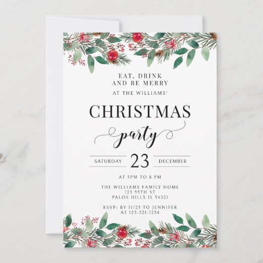 Pine Tree Feestelijke Kerstfeest uitnodiging (Voorkant)