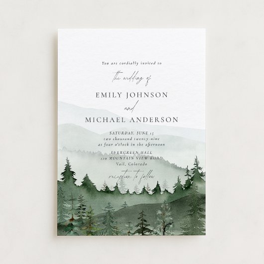 Pine Tree, Foggy Mountains Rustic Wedding  Kaart