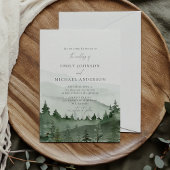 Pine Tree, Foggy Mountains Rustic Wedding  Kaart