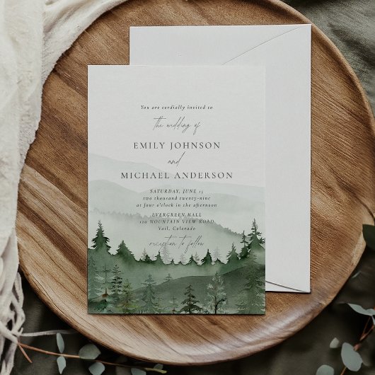 Pine Tree, Foggy Mountains Rustic Wedding  Kaart
