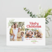 Pine tree foliage en bold multi-foto kerstmis aankondiging (Staand voorkant)