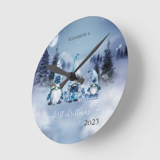 Pine Tree Fores, Blue Gnomes Holiday Ronde Klok (Hoek)