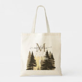 Pine Tree Forest Beige Script Naam Monogram Tote Bag (Achterkant)