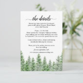 Pine Tree Forest Calligrafie Huwelijksdetails Kaar Informatiekaartje (Staand voorkant)