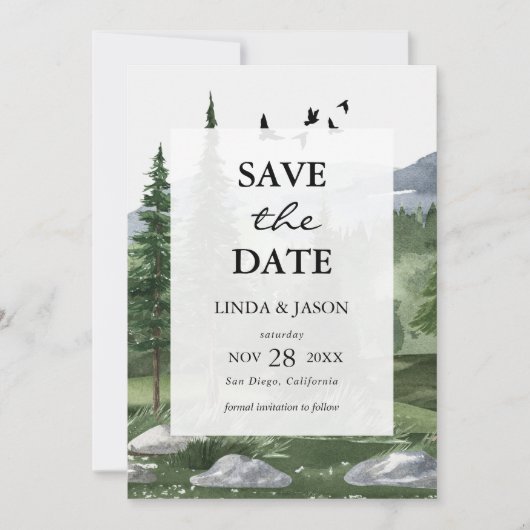 Pine Tree Forest Custom Wedding Sla de datum Kaart (Voorkant)
