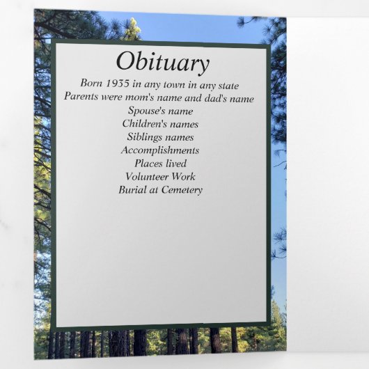 Pine Tree Forest Five Photo Memorial Drieluik Aankondiging (Binnenzijde eerst)