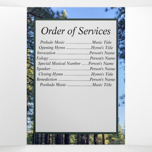 Pine Tree Forest Five Photo Memorial Drieluik Aankondiging (Binnenkant midden)