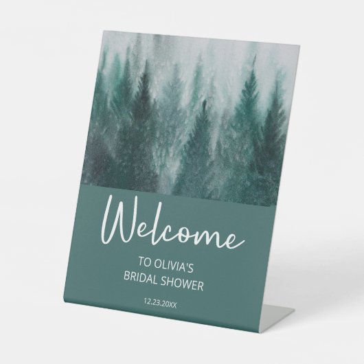 Pine Tree Forest Green Vrijgezellenfeest Welkom Reclamebord Met Voetstuk (Voorkant)