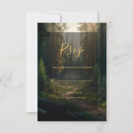 Pine Tree Forest Green Wedding RSVP Kaartje