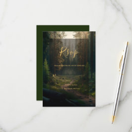 Pine Tree Forest Green Wedding RSVP Kaartje