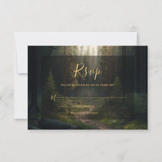 Pine Tree Forest Green Wedding RSVP Kaartje (Voorkant)