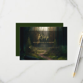 Pine Tree Forest Green Wedding RSVP Kaartje