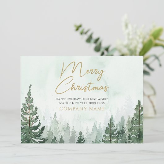 Pine Tree Forest Kerstmis Zakelijk Logo Feestdagenkaart (Staand voorkant)