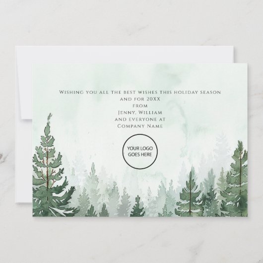 Pine Tree Forest Kerstmis Zakelijk Logo Feestdagenkaart (Achterkant)