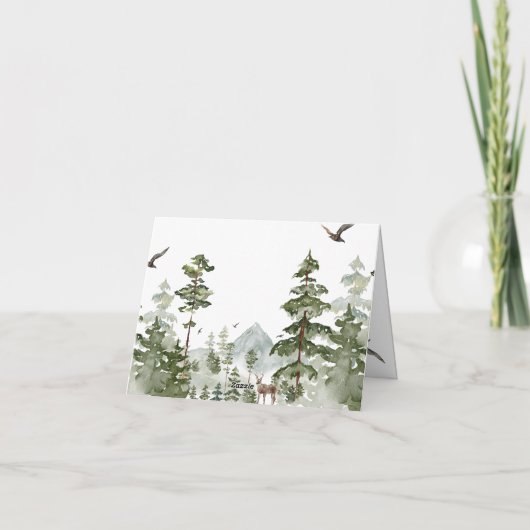 Pine Tree Forest Mountain Couple Shower Folded Bedankkaart (Achterkant)