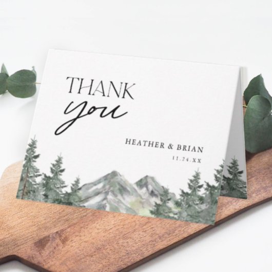 Pine Tree Forest Mountain Theme Weddenschap Bedank Kaart
