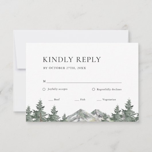Pine Tree Forest Mountain Weddenschap RSVP-kaart RSVP Kaartje (Voorkant)