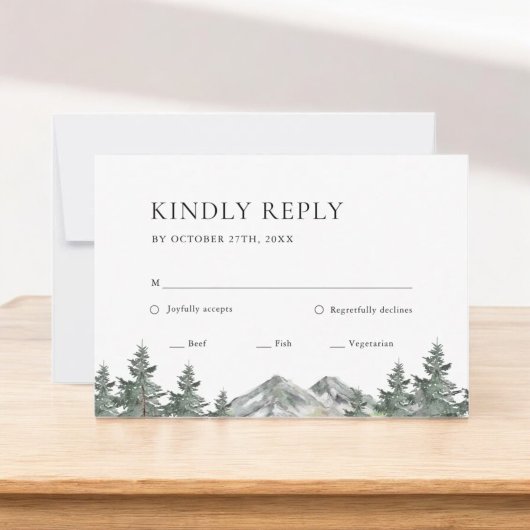 Pine Tree Forest Mountain Weddenschap RSVP-kaart RSVP Kaartje