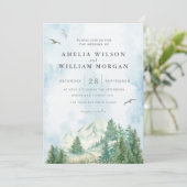 Pine Tree Forest Mountains Waterverf Uitnodiging (Staand voorkant)