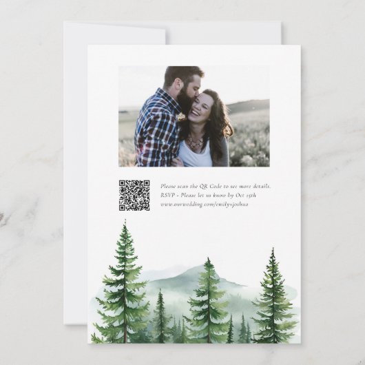 Pine Tree Forest QR foto bruiloft Kaart (Achterkant)