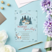 Pine Tree Forest Reindeer Holiday Open House In Acryl Uitnodigingen (Insitu (Huwelijk))