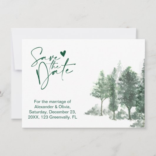 Pine Tree Forest Rustic bruiloft save the date (Voorkant)
