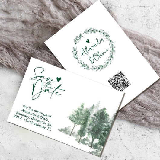Pine Tree Forest Rustic bruiloft save the date