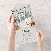 Pine Tree Forest rustieke thema bruiloft All In One Uitnodiging (Afscheurbaar)