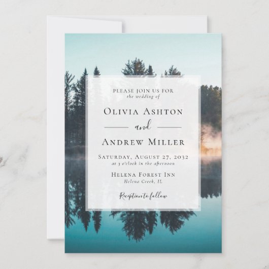 Pine Tree Forest rustieke thema bruiloft Kaart (Voorkant)