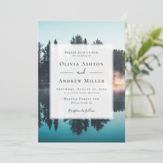 Pine Tree Forest rustieke thema bruiloft Kaart (Staand voorkant)