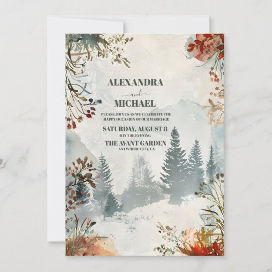 Pine Tree Forest rustieke thema bruiloft Kaart (Voorkant)