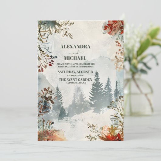 Pine Tree Forest rustieke thema bruiloft Kaart (Staand voorkant)