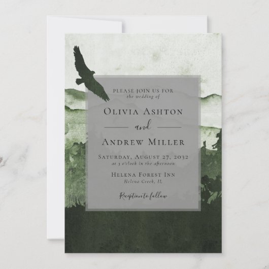 Pine Tree Forest Rustieke thema Waterverf bruiloft Kaart (Voorkant)