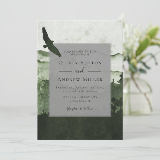 Pine Tree Forest Rustieke thema Waterverf bruiloft Kaart (Staand voorkant)