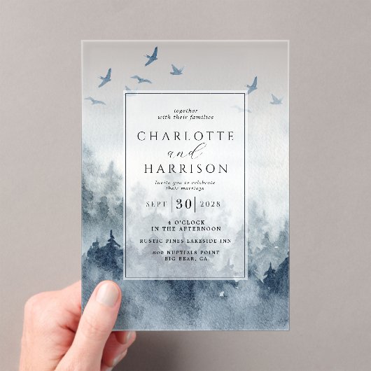 Pine Tree Forest rustieke Waterverf bruiloft Acryl Uitnodigingen (Insitu (Draagbaar))