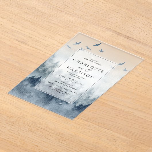 Pine Tree Forest rustieke Waterverf bruiloft Acryl Uitnodigingen (Laagn)