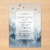 Pine Tree Forest rustieke Waterverf bruiloft Acryl Uitnodigingen (Voorkant)