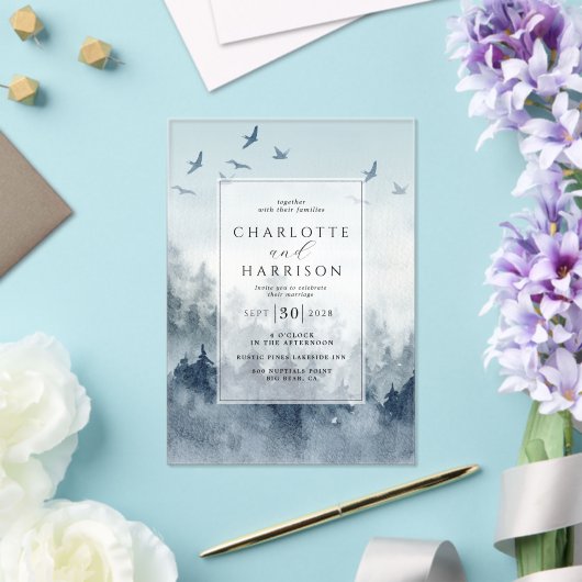 Pine Tree Forest rustieke Waterverf bruiloft Acryl Uitnodigingen (Insitu (Huwelijk))