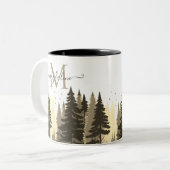 Pine Tree Forest-scriptnaam Monogram Tweekleurige Koffiemok (Voorkant links)