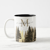 Pine Tree Forest-scriptnaam Monogram Tweekleurige Koffiemok (Links)