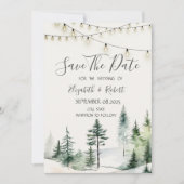 Pine Tree Forest, String Lights Bewaar de datum Save The Date (Voorkant)