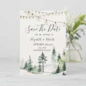 Pine Tree Forest, String Lights Bewaar de datum Save The Date (Staand voorkant)