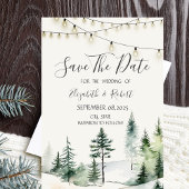 Pine Tree Forest, String Lights Bewaar de datum Save The Date