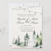 Pine Tree Forest, String Lights Wedding Kaart (Voorkant)