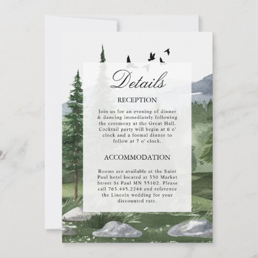 Pine Tree Forest Theme Wedding Enclosure Kaart (Voorkant)