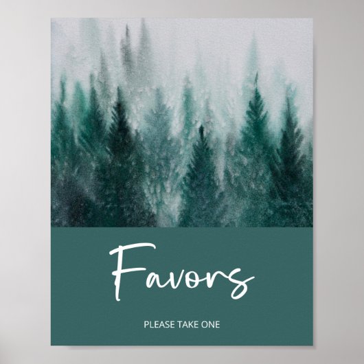 Pine Tree Forest Waterverf Groene gunsten Poster (Voorkant)