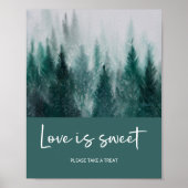 Pine Tree Forest Waterverf Groene liefde is zoet Poster (Voorkant)