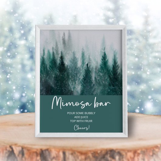 Pine Tree Forest Waterverf Groene Mimosa Bar Poster